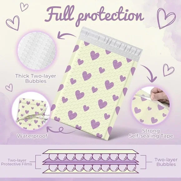 15 Pack 6x10 Purple Heart Bubble Mailers Padded Envelopes Shipping Supplies - Picture 4 of 4